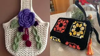 Вязаная крючком сумочка с нежными кружевными узорами и тонкой ручной работой.