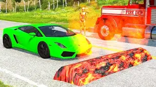 Cars vs Flaming 🔥 Speed Bump – BeamNG Drive | BeamNG Bros