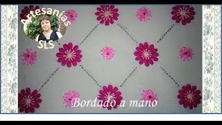 Pie de cama bordado a mano paso a paso ♥ Margaritas fucsias ♥ PRINCIPIANTES