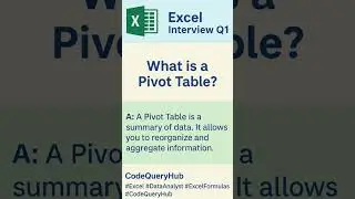 Excel Interview Q1: What is Pivot Table? Data Analyst interviews #Excel #DataAnalyst #DataScience