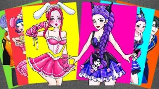 [💜Paper DIY💗] KPop Demon Hunters with Kuromi and Melody Outfit Makeover Stickers | Satisfying ASMR