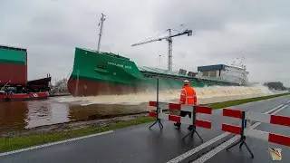 Schitterende tewaterlating van de ''Arklow Ace'' bij Ferus Smit in Westerbroek.
