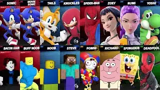 Sonic vs Roblox vs Minecraft vs Fortnite vs Spider-Man vs SpongeBob vs Steve vs Rumi | Super Smash