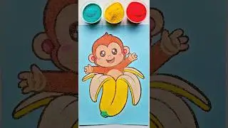 Sand Painting MONKEY & BANANA#sandpainting#relaxing#satisfying#trending#monkey#banana#animals#fruits