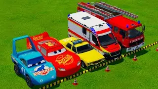 DACIA, DINOCO MCQUEEN CAR, VOLKSWAGEN POLICE CARS & MERCEDES AMBULANCE EMERGENCY TRANSPORTING | FS22