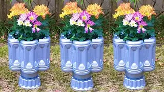Beautiful And Simple Cement Flower Pots From Old Plastic Bottles / DIY  モルタル  セメント
