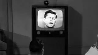 Kennedy and Nixon square off in first televised presidential debate.