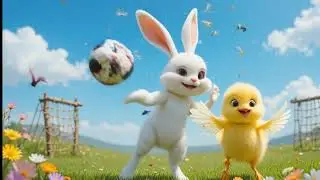 bunny and chicky playing football