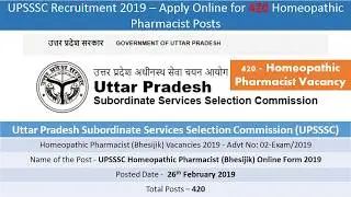 UPSSSC Recruitment 2019 &ndash; Apply for 420 Homeopathic Pharmacist Posts