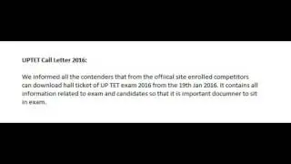 UPTET Admit Card 2016 announced
