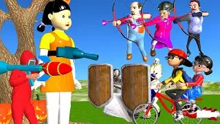 Squid Game (오징어 게임) vs Scary Teacher 3D Miss T and 6 Neighbor Using Speed and Shield Pass The Rocket
