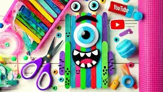 DIY Colorful Monster Craft 👾  | Fun Popsicle Stick Art for Kids #diy #craft #craftyfun #kids