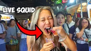 EATING LIVE SQUID AND DANCING SHRIMP SALAD | THAI FAMOUS STREET FOOD