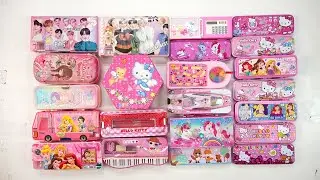 girl pink unicorn stationery collection 😁 geometry,hello kitty,pencil box,sharpener,eraser,pouch
