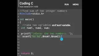 C Program For Sum/Addition of two integer numbers | C language tutorials 😍
