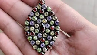 Natural Amethyst, Garnet, Peridot & Quartz - Silver Pendant