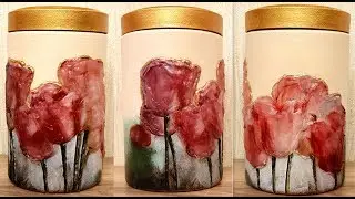 How to make Volume Decoupage with Hot  GLUE GUN/Glass jar decor