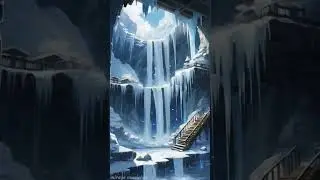 In the ice-laden realm, a frozen cascade unfurls, a crystalline hymn in the winter's wintry swirl