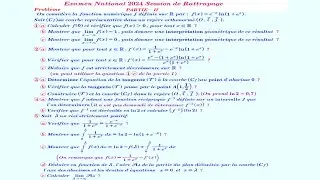 Problème  Étude D’Une Fonction  — Examen National 2024 Rattrapage Partie II  2 Bac  Pc Svt Mateo