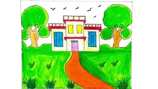 How to draw a home easy | With garden | Easy Drawing | House Drawing | Garden Drawing | Kids Drawing
