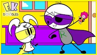 Ryan Pretend Plays DARK TITAN vs EK Doodles Superhero Kids!