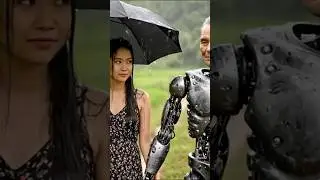 Old Man Robot and Beautiful Girl Walking in the Rain #robot #humanoidrobot #technology #robotics