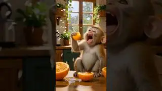 Juicy Orange Splash! 🍊🐒🤣 | Baby Monkey&rsquo;s Funniest Bite Ever #funny #monkey #viral #orange #laugh