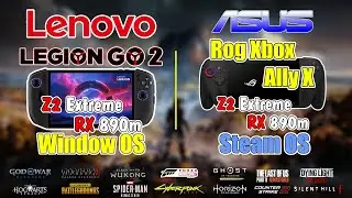 Legion Go 2 Window OS Vs Rog Xbox Ally X Steam OS Test 15 Game Low Setting TDP 30W