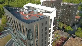 Drone DJI Mini 3 Pro. Rocca Towers buildings. Rocca Al Mare. 4k 60fps.