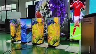 Four square pillar LED displays undergoing rigorous aging tests in our factory