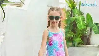 Belovecol Girls Swimming Costume 3-Piece Bathing Suit Long Sleeve Swimsuit with Ruffle Shorts