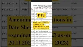 PTU Amendment in Date Sheet-01 #ptu#ikgptu#ptuexam#ptu_news #exam #1k #notice#datesheet #amitynoida