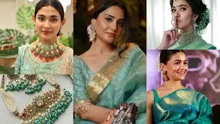 how to style jewellery with Sea green Saree || green saree earrings ideas || jewellery for saree
