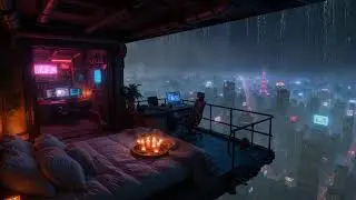 🎵 Cyber Rain Retreat: Deep Chill Ambient Music from a Skyscraper Balcony  | Sci-Fi Ambience
