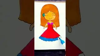 Cute Princess 👸 in Beautiful Dress 👗🌈😱 drawing #shorts #ytshorts #art #trending #cute