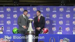 Oregon football coach Dan Lanning, left, and Indiana University football coach Curt Cignetti