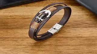 RepaTime Leather Bracelet Men, Brown Braided Bracelet for Men, Anchor Design, Adjustable, Fade Resis