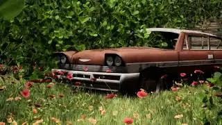 R&eacute;alisation en images de synth&egrave;se Test - Voiture abandonn&eacute;e dans la foret