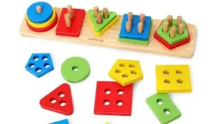 Learn wooden Geometric shape, color. Coogam Wooden Sorting Stacking Montessori Toys, Shape Color.