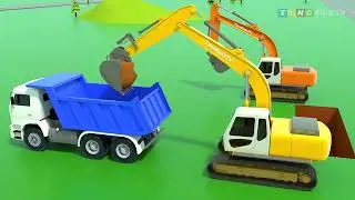 Construction Trucks for Kids building gas station for Excavator transporter truck empty fuel.