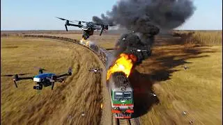 MIND-BLOWING Footage of Ukrainian FPV Swarm DESTROYING Russian Train