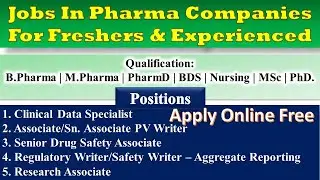 #20_Pharmacy Vacancy | Pharma Jobs | For Freshers & Exp. | B. Pharma | PharmD | BDS | Nursing | MSc