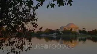 Jefferson Memorial Reflected In River, Golden Light Of Sunset, Washington Dc