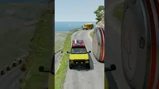 Cars & Emergency Van vs Giant Pit Bollards Crash - BeamNG.Drive