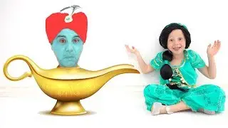 Stacy e pai como her&oacute;is do conto de Aladdin