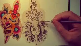 Rose and dagger old old traditional tattoo flash painting #rosetattoo #daggertattoo #tattooflash