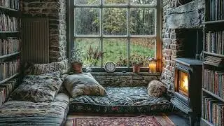 Calming Guitar in the Reading Nook by the Fireplace