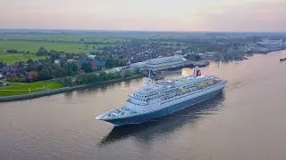 Aerial 4K | Cruise Ship BLACK WATCH visits Bremen - Fred. Olsen Cruise Line
