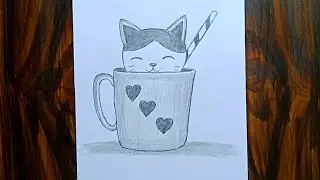 How to Draw a Cute Cat in a Coffee Cup  || Simple Drawing Ideas for Beginners