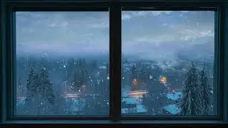 4K Snowy Village Window View &ndash; Calm Winter Night Ambience for Sleep & Study